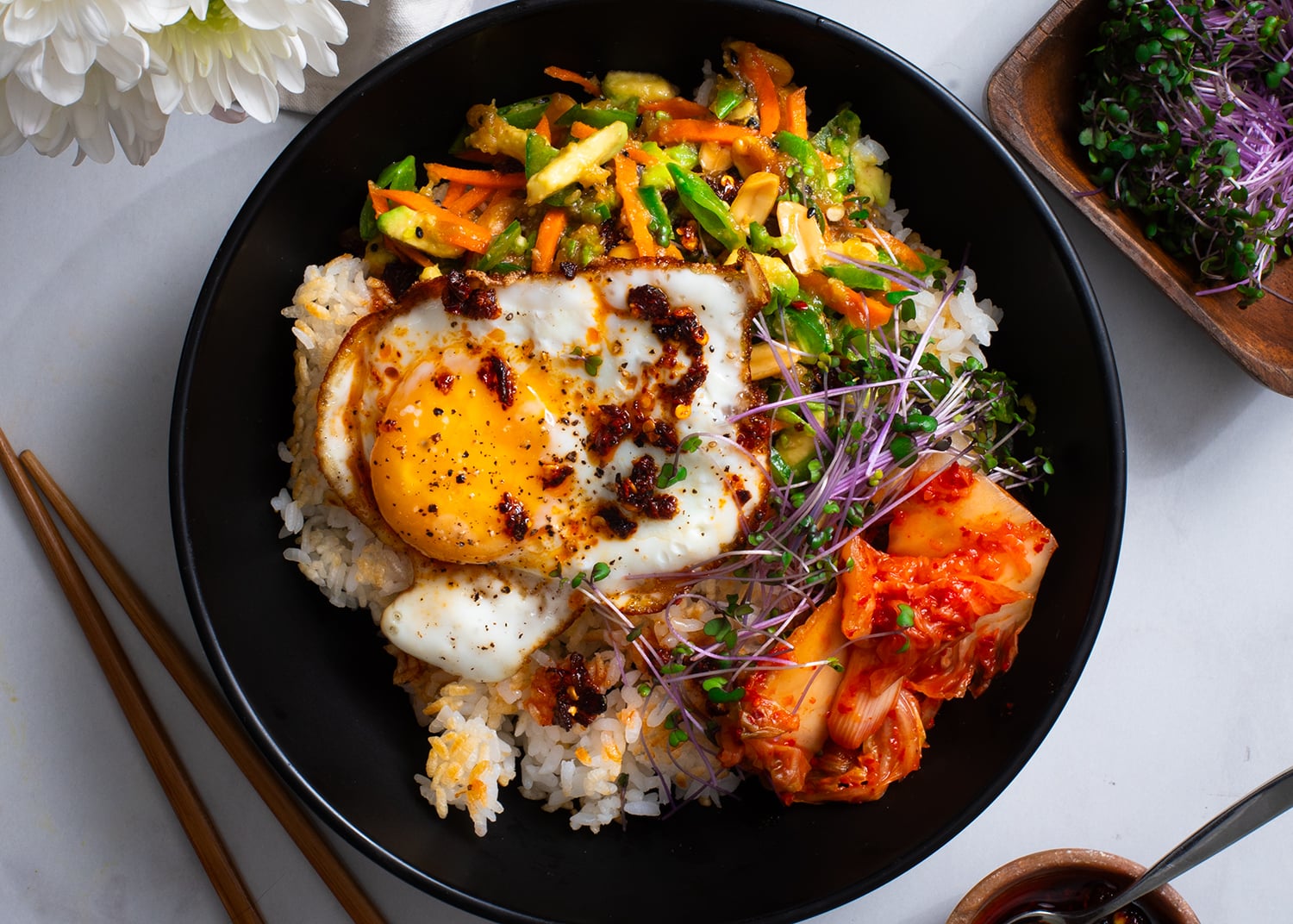 Crispy Rice Bowl with Sugar Snap Pea Slaw - Rhubarb and Cod